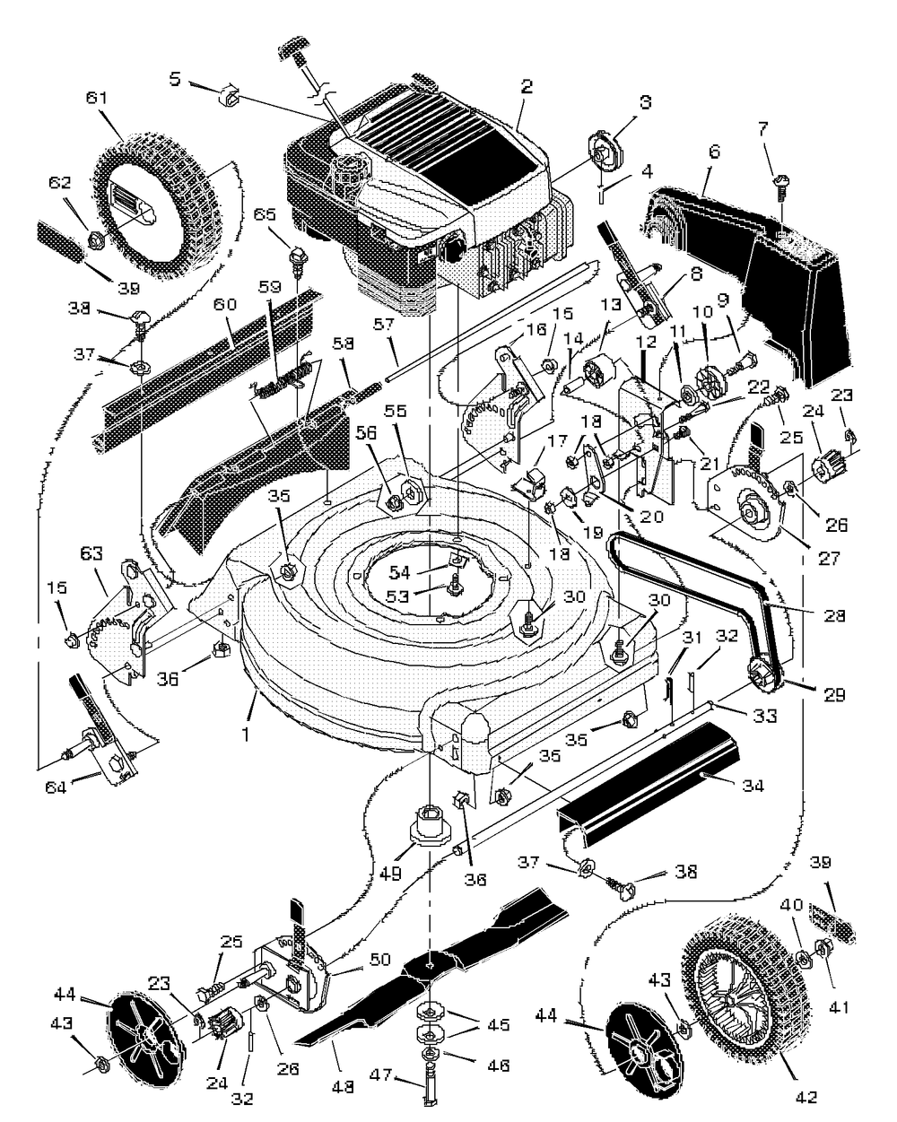 Mower Housing Assembly Diagram and Parts List for 20705X50A 1997 Briggs and Stratton Lawn Mower